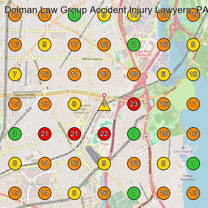 Dolman Law Group Accident Injury Lawyers, PA - Bronx Personal Injury Attorney GeoGrid ranking map for Bronx NY